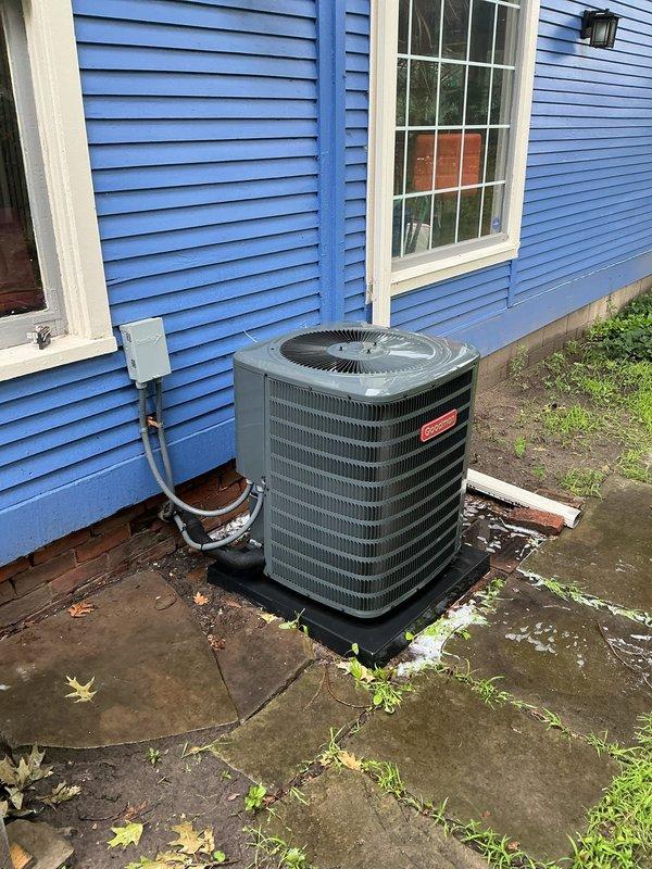 Completed spring maintenance on a 9-year-old Goodman air conditioning system. Performed comprehensive inspection of outdoor condenser unit, verified proper operation of compressor and fan motor, checked refrigerant levels and electrical connections at disconnect box, and cleaned condenser coils. All components operating within normal parameters. Customer requested estimate for additional ductwork and vents to improve air circulation throughout the home; will provide separate proposal for vent installation project.