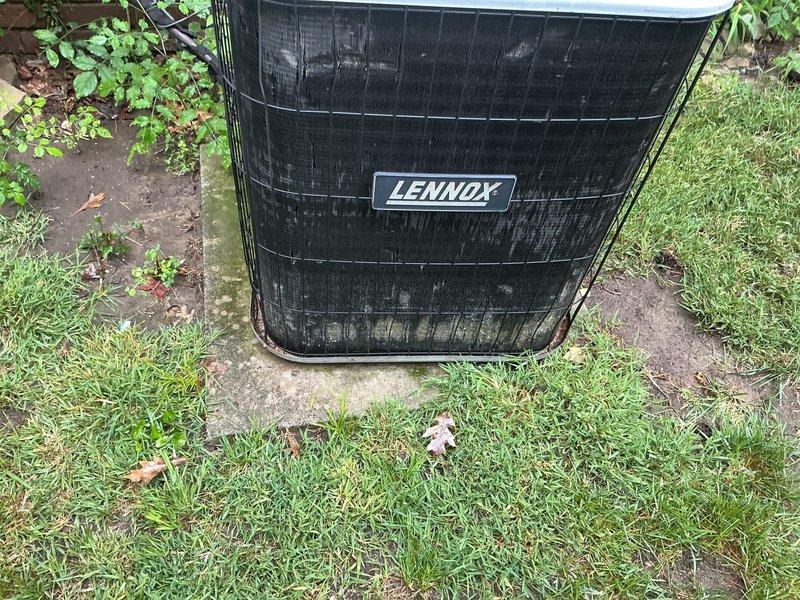 # HVAC Maintenance Service Completed

Performed routine preventative maintenance on a 10-year-old Lennox air conditioning system. Inspected condenser unit, cleaned debris from exterior grille and coils, verified refrigerant levels, tested electrical components, and confirmed system operation. Unit is functioning properly with no issues identified during inspection.