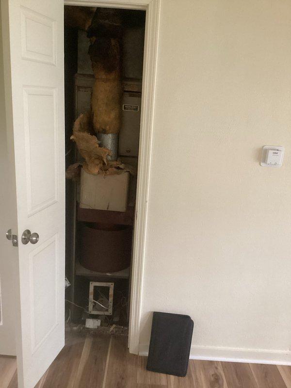 Provided estimate for furnace replacement system to restore air conditioning functionality. Upon inspection, documented existing HVAC equipment and utility closet configuration, noting deteriorated insulation on water heater and current mechanical room layout. Prepared comprehensive replacement proposal including new furnace installation specifications, ductwork modifications as needed, and electrical requirements to ensure proper system integration and AC operation.
