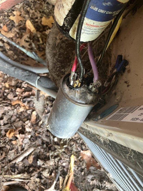 Responded to service call for air conditioning unit not operating properly. Upon inspection, diagnosed failed dual-run capacitor as the cause of system malfunction. Removed defective capacitor and installed new replacement unit with proper microfarad rating. Verified all electrical connections were secure, tested system operation, and confirmed air conditioner returned to normal cooling function.