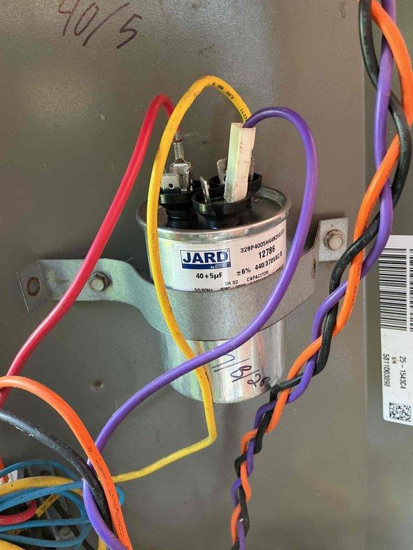 Completed maintenance inspection on 15-year-old residential air conditioning system per MVP cooling service agreement. Addressed customer concern regarding fan noise by inspecting condenser unit and verified proper operation of blower motor and dual-run capacitor (40+5µF JARD brand). Replaced air filter as requested and confirmed system cooling functionality. Unit operational with no immediate safety concerns identified.