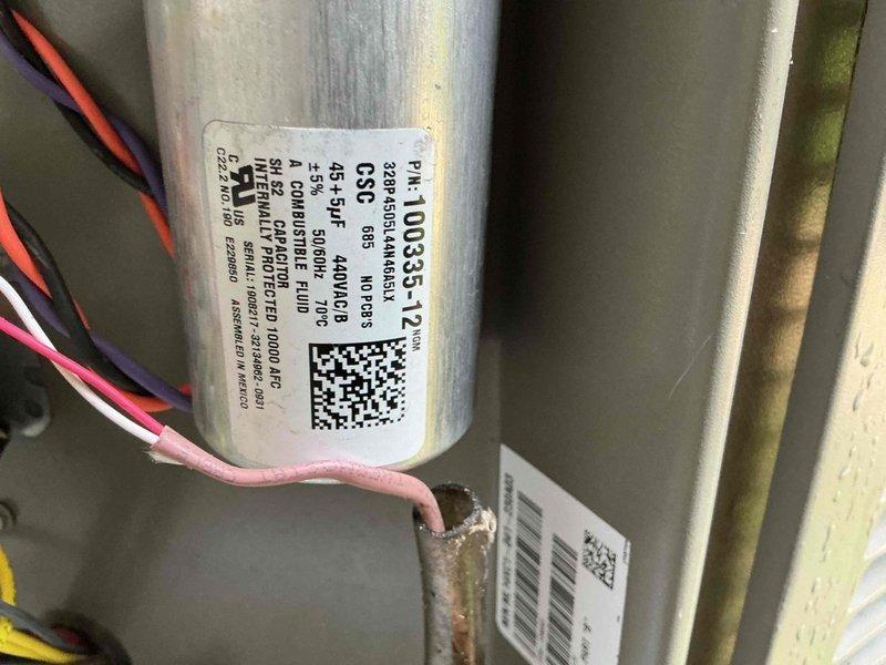 Completed routine preventative maintenance and tune-up on 6-year-old residential air conditioning system to maintain warranty compliance. Performed comprehensive inspection of outdoor condensing unit including electrical components, capacitor testing, and system diagnostics. All electrical connections, capacitor specifications (45+5 μF, 440VAC), and control components verified to be operating within manufacturer specifications with no deficiencies noted.