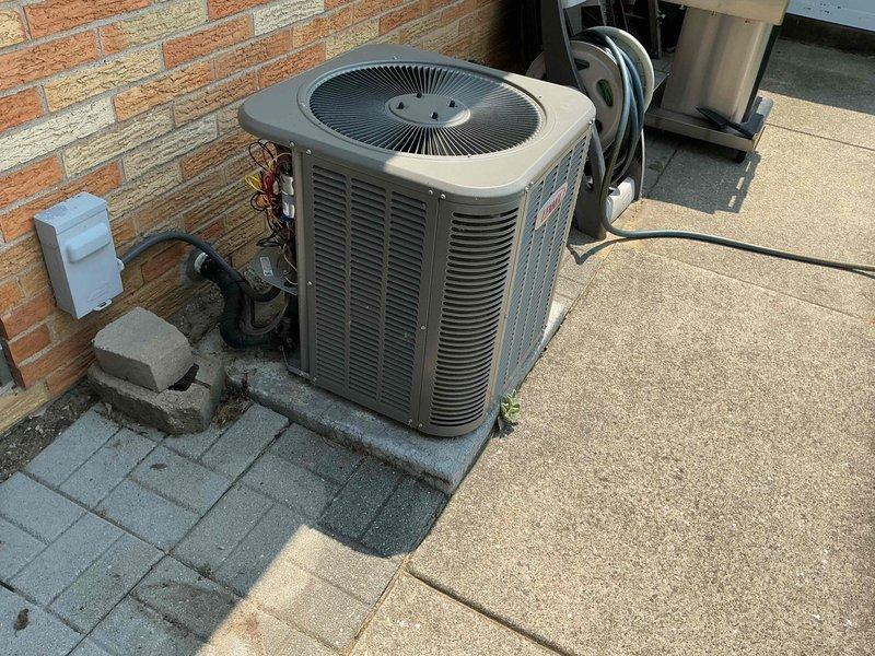 Completed routine preventative maintenance tune-up on approximately 4-5 year old Lennox air conditioning system. Performed comprehensive inspection of both indoor air handler and outdoor condensing unit, verified all electrical connections secure, checked refrigerant pressures and temperatures within manufacturer specifications, cleaned condenser coils, and confirmed proper drainage through condensate lines. System operating efficiently with no deficiencies noted at time of service.