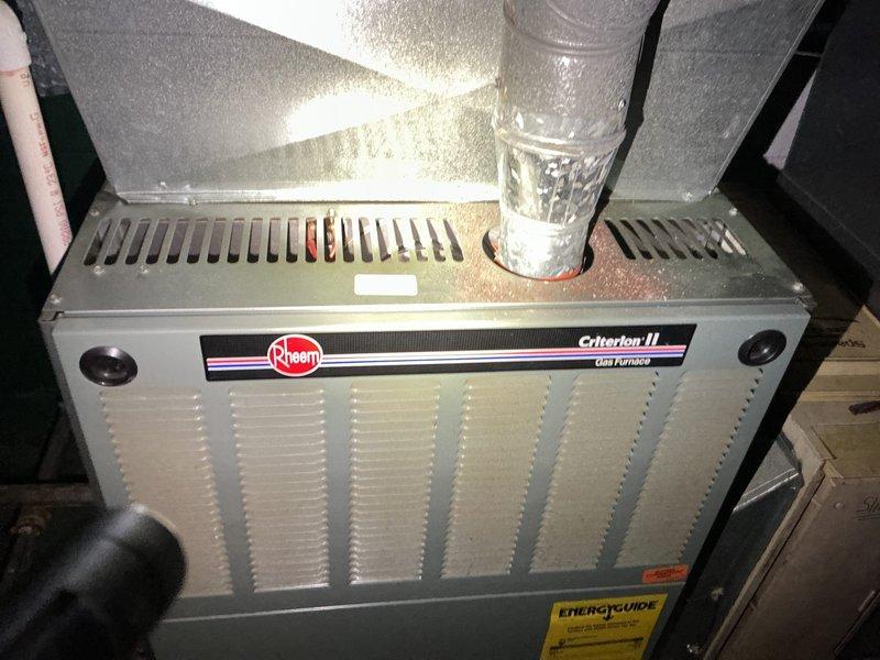 Responded to service call for 29-year-old air conditioning system with reported weak airflow and inadequate cooling. Upon arrival, performed comprehensive system evaluation of Rheem Criterion II gas furnace and associated HVAC components. Inspected furnace unit, ductwork connections, and airflow pathways to identify root cause of diminished cooling performance. Documented equipment condition and provided second opinion assessment as requested by homeowner.