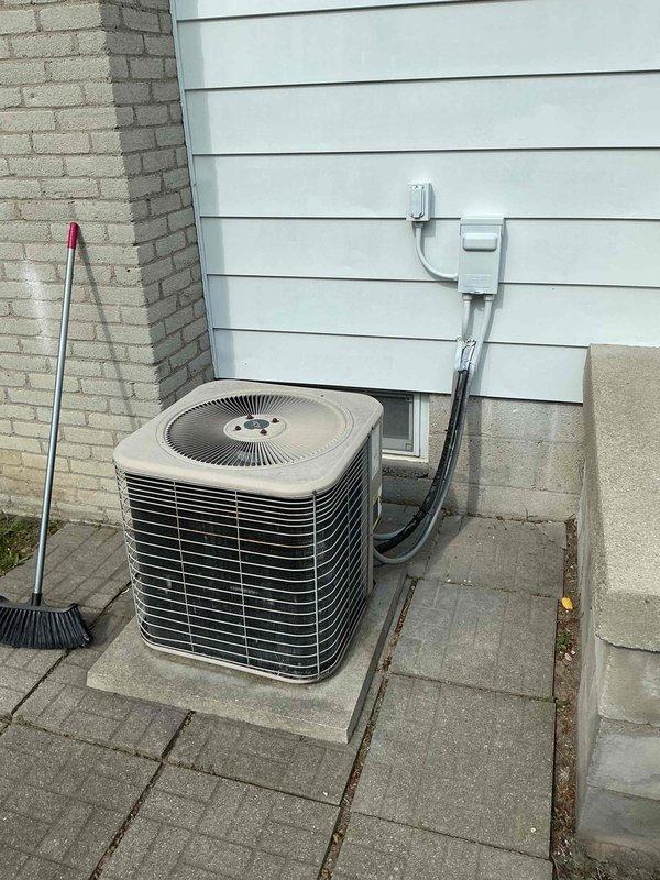 Completed comprehensive cooling maintenance on 22-year-old residential air conditioning system during scheduled service window. Performed standard MVP maintenance protocol on outdoor condensing unit, including inspection of electrical connections at disconnect box, evaluation of refrigerant line sets and PVC protective covers, and assessment of unit mounting on concrete paver pad. Unit operational with no immediate service needs identified; customer declined renewal agreement at this time.