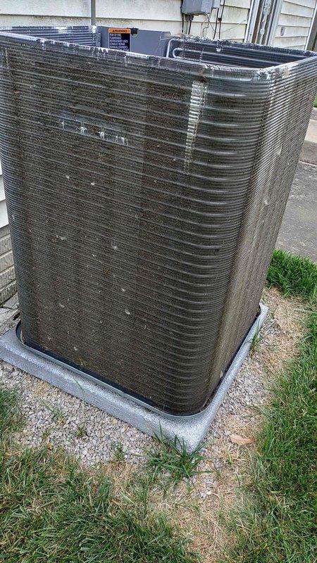 Completed comprehensive maintenance tune-up on a 1-year-old residential air conditioning system. Performed standard preventive maintenance procedures including inspection of condenser unit, cleaning of exterior coils which showed dirt and debris accumulation, verification of refrigerant line connections, and testing of electrical components to ensure optimal cooling performance for the upcoming season.