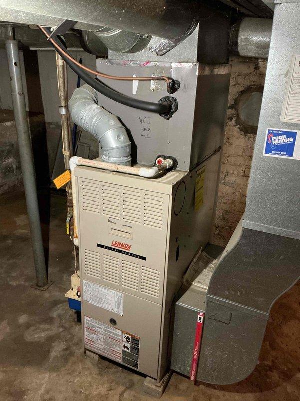 Completed seasonal cooling maintenance tune-up on Lennox HVAC system (Model 730, Serial #6005F19778) including inspection of furnace, air handler, and associated ductwork. All components inspected, system tested and confirmed operational, with equipment found in normal working condition consistent with age of unit.