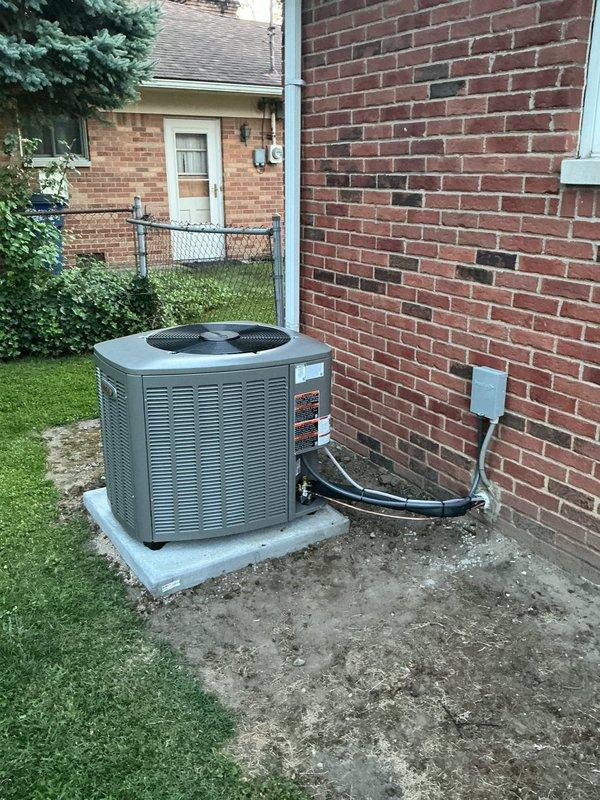 Completed full HVAC system installation including 70,000 BTU downflow Elite series furnace, matching downflow cased coil, and Elite series condenser unit with AHRI certification 217512085. Installed new 3/4" x 40' line set, 12-gallon humidifier, 5" filter rack, and S-40 WiFi thermostat for enhanced system control and monitoring. Set condenser on new concrete pad with proper electrical disconnect and whip, installed fresh humidifier pad, and verified all components operational with thermostat successfully controlling heating and cooling functions.