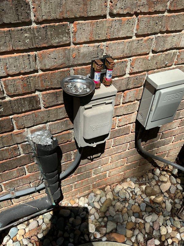 Completed routine maintenance on outdoor air conditioning system. Performed visual inspection of condensing unit, verified proper operation of condenser fan motor, inspected electrical disconnect and associated components, and checked condensate drain line routing. Unit found in functional condition with normal outdoor weathering; all components operating within acceptable parameters at time of service.