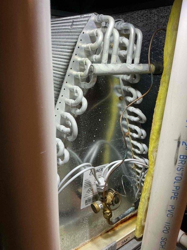 Completed comprehensive tune-up service on 9-year-old furnace and air conditioning system. Performed standard maintenance procedures including inspection of evaporator coil assembly, refrigerant lines, and heat exchanger components. All systems tested and verified operational with no issues identified during the early morning service call.