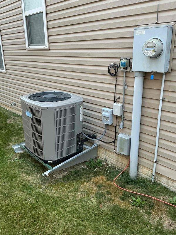 Completed preventive maintenance tune-up on 5-year-old residential air conditioning system. Inspected outdoor condensing unit and indoor air handler, verified proper operation of all components, checked electrical connections, and ensured system is operating within manufacturer specifications for the cooling season.