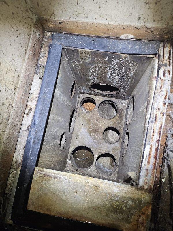 Removed existing Lennox furnace, air conditioning system, evaporator coil, and 40-gallon water heater to allow for floor replacement in utility closet. Obtained measurements for fabrication of new plenum to accommodate 70,000 BTU downflow furnace and 2.5-ton air conditioning system (AHRI Certificate #215586750). Equipment staged for reinstallation upon completion of flooring work, with new system including 40-gallon slim water heater.