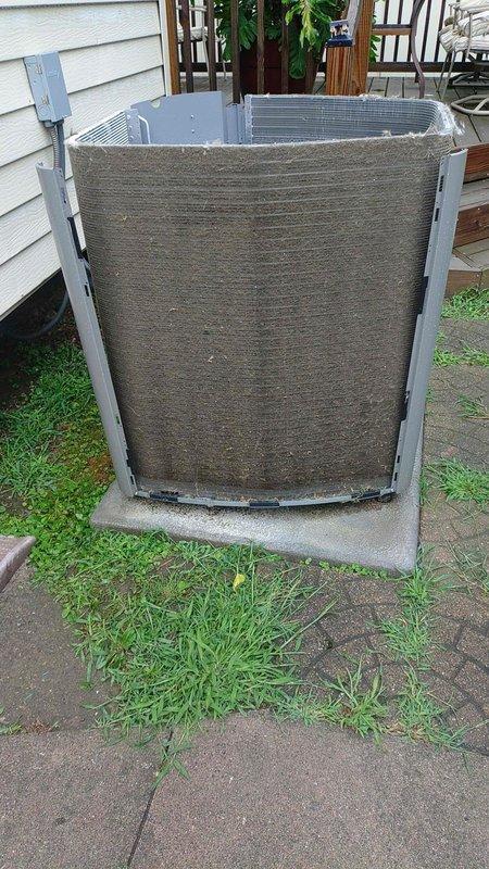 Completed preventative maintenance on 2-3 year old residential cooling system with outdoor condenser unit located in backyard and indoor components in basement. Outdoor condenser coils showed significant accumulation of dirt, dust, and debris affecting system efficiency; thoroughly cleaned condenser coils and fins to restore proper airflow and heat transfer capabilities. Performed comprehensive system inspection and standard maintenance procedures on both outdoor and indoor equipment per manufacturer specifications.