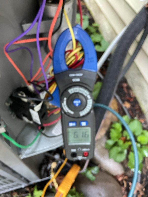Completed MVP cooling maintenance on a 4-year-old air conditioning system. Performed comprehensive system diagnostics including electrical testing with clamp meter showing 16.46 amp draw, inspected all wiring connections and electrical components at the outdoor unit, verified proper operation of condenser, and confirmed all systems operating within normal parameters.