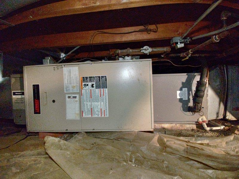 Completed comprehensive AC tune-up on 8-year-old split system with outdoor condensing unit and indoor air handler located in crawl space. Performed standard maintenance protocol including filter inspection, electrical connections check, refrigerant line assessment, and verification of proper system operation. Noted moisture-related deterioration on crawl space floor and minor corrosion on equipment base, though unit remains operational within normal parameters.
