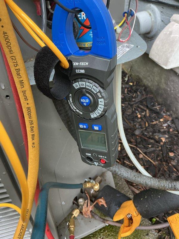 Completed annual maintenance on 3-year-old air conditioning system. Performed electrical diagnostics using clamp meter to verify proper amperage draw and installed hard start kit with 3-wire potential relay and boost capacitor to improve compressor performance. Inspected refrigerant lines, verified connections at service valves, and ensured all electrical components were functioning within manufacturer specifications.