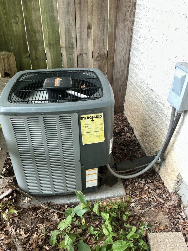 Completed comprehensive AC tune-up on residential outdoor condensing unit, including inspection of condenser coils, refrigerant lines, and electrical connections. Replaced indoor air filter (14x20) to ensure optimal airflow and system efficiency, with all components found operating within normal parameters.