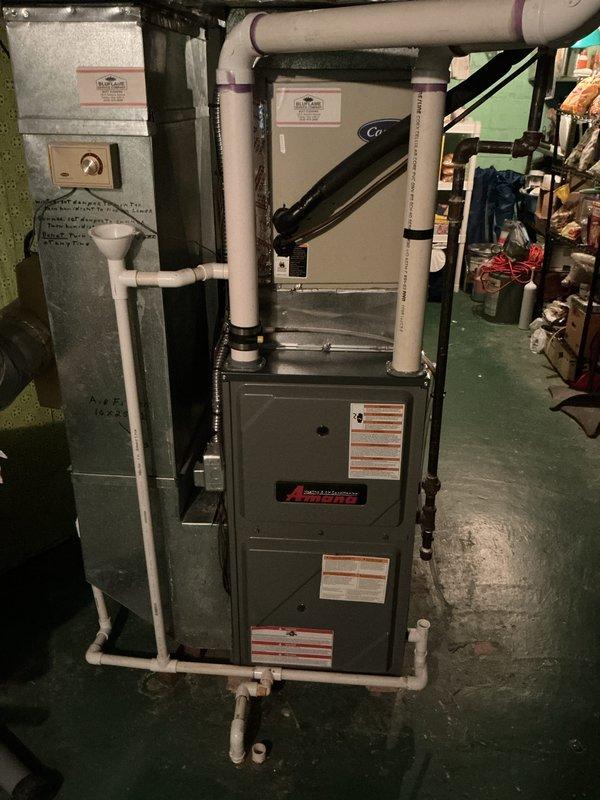Completed scheduled Maintenance MVP heating service on a 7-year-old gas furnace system. Performed comprehensive inspection of all internal components including blower motor assembly, electrical connections, and heat exchanger. Verified proper operation of inducer motor, gas valve connections, and PVC condensate drainage system. Inspected humidifier unit and associated plumbing connections for proper function. All components found to be operating within normal parameters, and system returned to full heating operation.