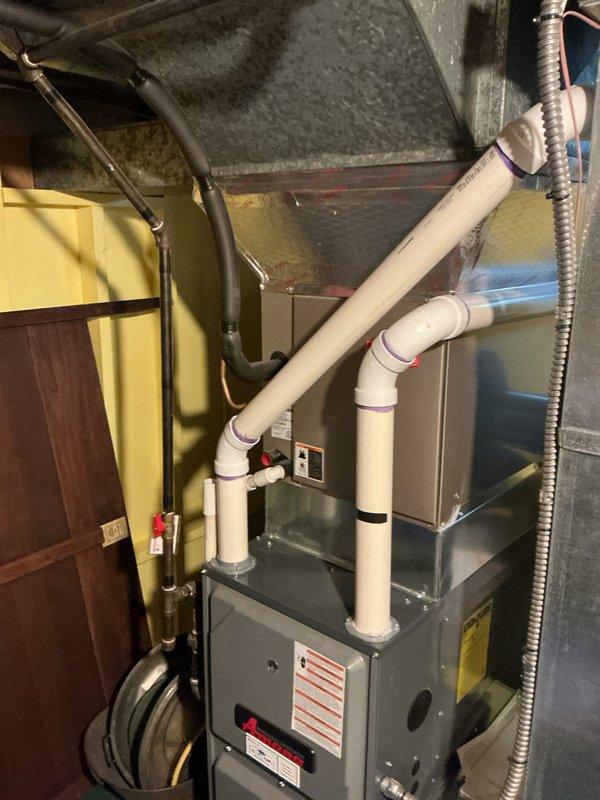 Completed comprehensive heating maintenance on a 9-year-old furnace unit located in the basement. Performed full system inspection including burner assembly, heat exchanger, blower motor, and all safety controls. Verified proper operation of PVC venting system and confirmed adequate combustion air supply. Checked all electrical connections, tested ignition sequence, and measured gas pressure to ensure optimal performance. Inspected ductwork connections and confirmed proper airflow throughout the distribution system. Unit is operating within manufacturer specifications and ready for the heating season.