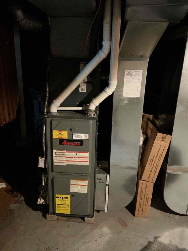 Completed preventive maintenance inspection on 6-year-old Amana furnace and dual Trane condenser system. Performed comprehensive cooling season evaluation including visual inspection of indoor air handler, ductwork connections, and exterior condensing units. Verified proper refrigerant line installation, electrical connections, and condensate drainage systems. All equipment operating within manufacturer specifications with no immediate service requirements identified.