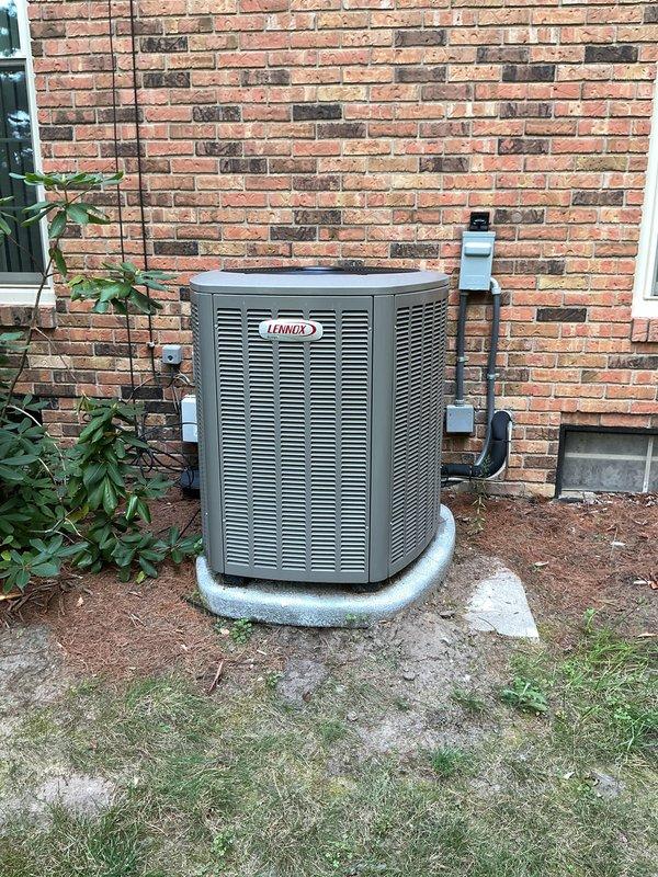 Completed annual maintenance on one-year-old Lennox air conditioning system. Performed comprehensive tune-up including inspection of outdoor condenser unit, refrigerant lines, and electrical connections. Replaced heavily soiled air filter that showed significant dust and debris accumulation, which was restricting airflow and reducing system efficiency. All components found to be operating within normal parameters following filter replacement and routine maintenance procedures.