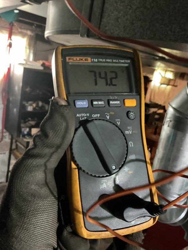 Performed scheduled maintenance on 17-year-old gas furnace system. Conducted comprehensive system inspection, tested electrical components with multimeter confirming proper voltage readings at 742mV, and evaluated overall equipment condition including blower motor, heat exchanger, and condensate management components. Customer is planning system replacement and will be continuing service agreement with updated equipment.