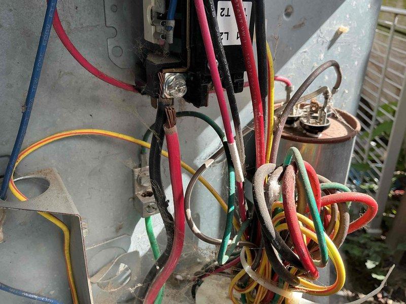 # HVAC Service Report

Responded to no cooling complaint on 8-year-old air conditioning system, noted as possible repeat issue from previous week. Upon arrival, inspected outdoor unit electrical components including contactor and capacitor assembly. Found loose electrical connections at contactor terminals affecting compressor operation. Cleaned and tightened all wire connections at both the contactor and capacitor, ensuring proper electrical contact. Verified proper voltage at all connection points and tested system operation. Unit restored to normal cooling function with compressor engaging properly. Recommended monitoring system performance over next few days given recent service history.