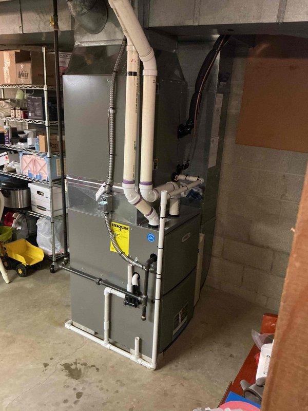 Completed annual maintenance on a 4-year-old residential heating system. Performed comprehensive inspection of furnace components, verified proper operation of all safety controls, and conducted combustion analysis using calibrated gas analyzer. Flue gas measurements confirmed optimal system performance with efficiency reading of 95.5%, oxygen level at 5.5%, carbon monoxide at 43 ppm, and stack temperature at 103°F. Inspected PVC intake and exhaust venting for proper installation and clearances, checked all electrical connections, and verified furnace ignition sequence. All components operating within manufacturer specifications with no deficiencies noted.