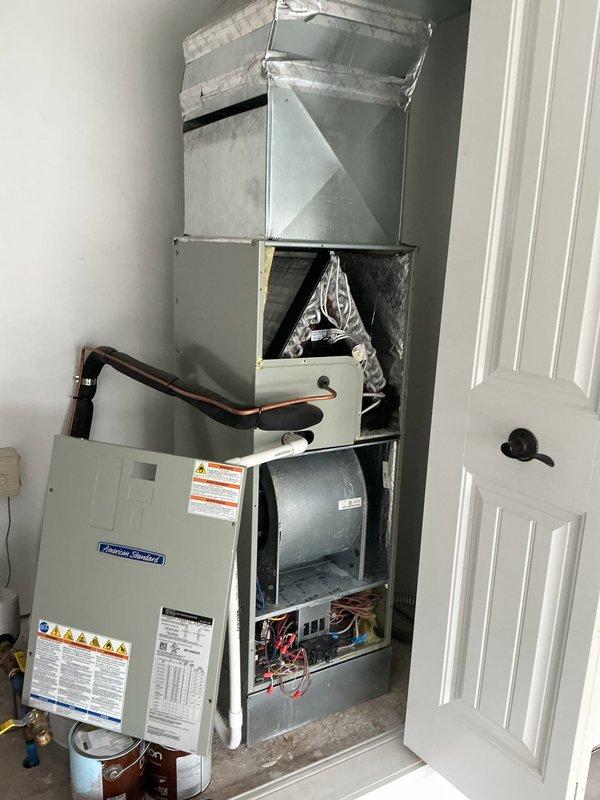 Completed comprehensive heating maintenance on 2018 American Standard heat pump and furnace system. Performed thorough inspection of all components including furnace cabinet, blower motor assembly, evaporator coil, refrigerant lines, and ductwork connections. All equipment found operating within manufacturer specifications with no deficiencies noted at time of service.