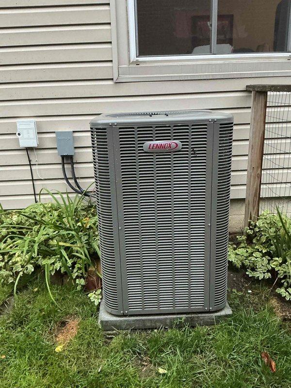 # HVAC Maintenance - Cooling

Completed comprehensive preventive maintenance service on Lennox air conditioning system. Performed visual inspection of outdoor condensing unit, verified proper operation of capacitor and electrical components, and documented system condition through detailed photography. Unit found to be operating within normal parameters with all electrical connections secure and components functioning properly.