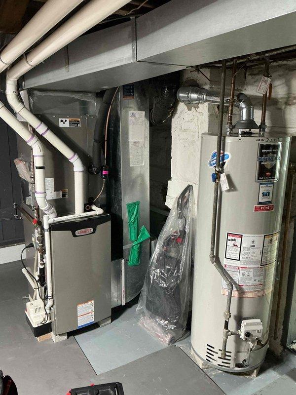 Performed routine maintenance on a 1-year-old furnace located in the basement mechanical room. Completed thorough cleaning of the heating system, inspected all components, verified proper operation of the unit, and ensured all safety controls were functioning correctly. Accessed property through the back door per customer's request and confirmed system is operating efficiently for the heating season.