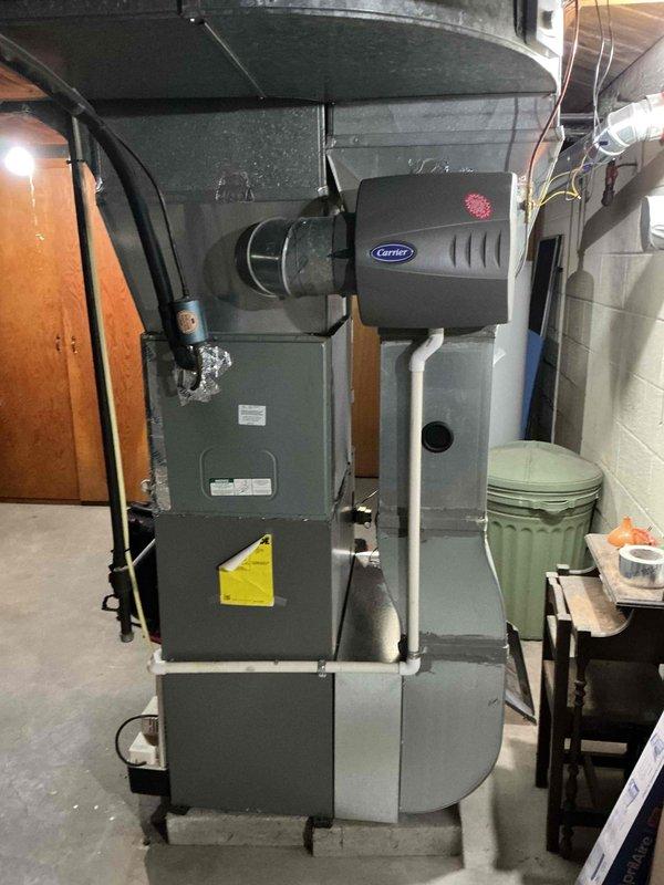 Completed preventative maintenance on 3-year-old gas furnace system, including inspection of burner assembly, heat exchanger, blower motor, and all safety controls. Verified proper operation of Carrier humidifier unit, checked all electrical connections, and confirmed system is operating within manufacturer specifications.