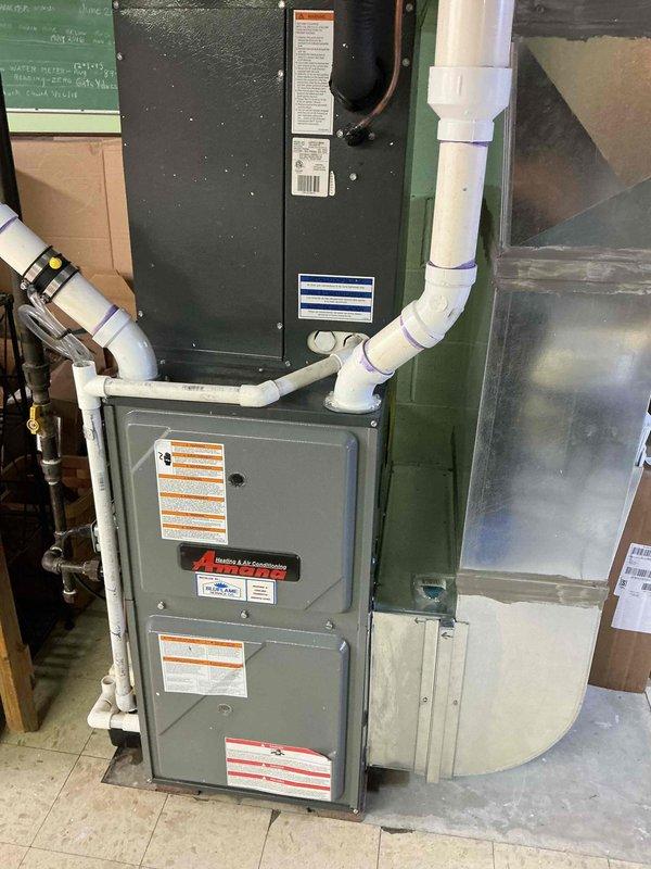 Performed scheduled maintenance on 11-year-old gas furnace system. Completed comprehensive inspection of furnace components, burner assembly, heat exchanger, and venting system. Verified proper operation of all safety controls, cleaned burners, checked gas pressure, and tested ignition sequence. Inspected PVC intake and exhaust piping for proper drainage and secure connections. Confirmed system is operating safely and efficiently within manufacturer specifications.