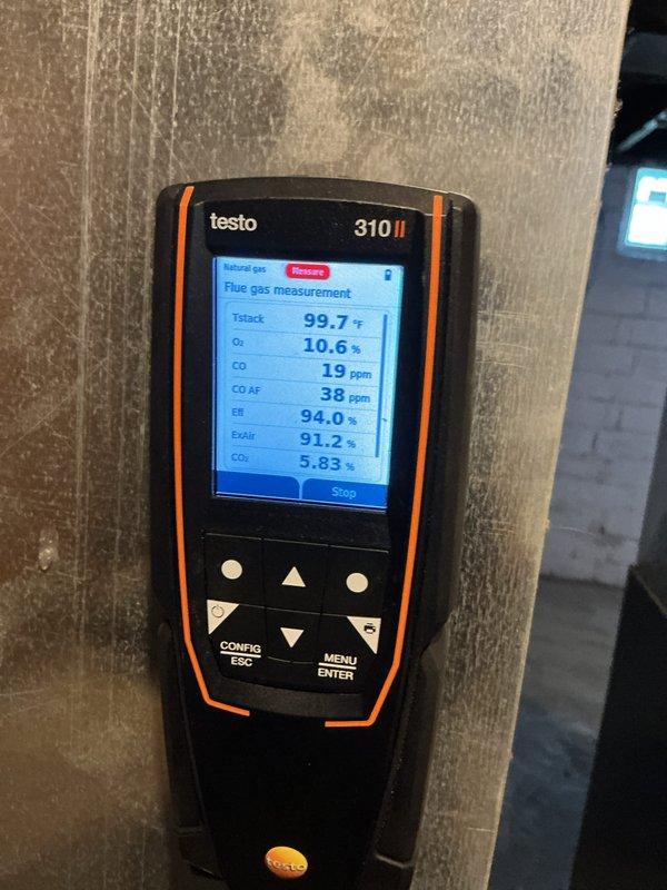 Completed comprehensive tune-up on 11-year-old gas furnace system. Performed combustion analysis using flue gas analyzer, confirming safe and efficient operation with CO levels at 19 ppm, oxygen at 10.6%, and combustion efficiency at 94%. Inspected gas valve assembly, electrical connections, and blower motor components, verifying all wiring terminations secure and all mechanical components operating within normal parameters.