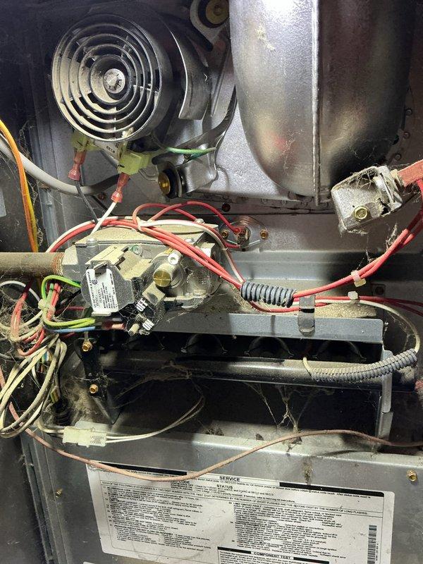 Responded to no-heat call on 5-year-old Bryant gas furnace displaying error code 33 indicating flame sense lockout. Performed diagnostic evaluation of ignition system, confirmed flame sensor rod contamination preventing proper flame detection, cleaned sensor assembly and verified proper microamp reading. Tested all safety controls, confirmed proper gas valve operation, and successfully restored unit to normal heating operation with no further fault codes.