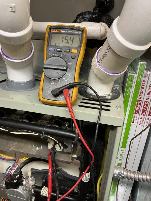 Completed comprehensive heating maintenance on 10-year-old furnace located in basement. Performed standard MVP heating maintenance protocol including system diagnostics, electrical testing with multimeter showing proper voltage readings, and inspection of all mechanical components, motors, and connections. All equipment tested and confirmed operational.