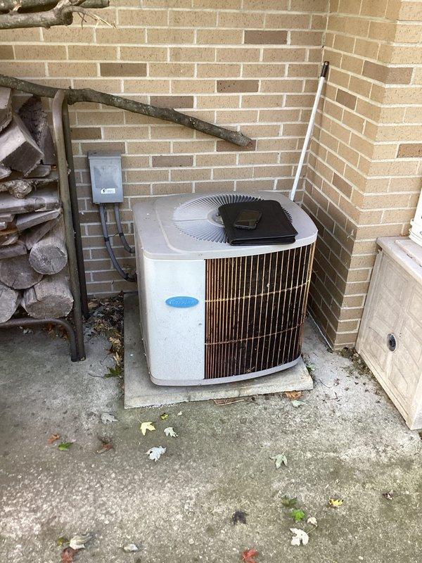 Completed comprehensive full system replacement estimate for residential HVAC equipment. Evaluated existing outdoor condensing unit with copper fin coil and indoor furnace system with connected ductwork, photographed current equipment configuration and installation conditions. Provided detailed replacement options and specifications for complete heating and cooling system upgrade.