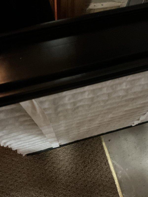 Performed a scheduled maintenance on a 5-year-old basement-installed gas furnace, including inspection of the return air filter, which was found in serviceable condition with no heavy loading. Verified heating performance by measuring supply plenum temperature at approximately 200°F, and inspected plenum seams and sealant for integrity. Equipment is operating normally.