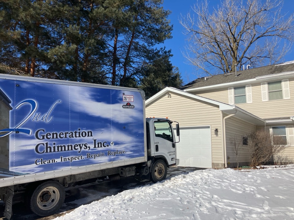 Cleared ice dame on flue liner 