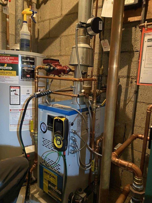 Conducted annual preventative maintenance on customer's boiler system as required by HOA regulations. Performed comprehensive inspection of complete heating assembly including copper piping network, valves, pumps, and digital control panel. System is functioning properly with no issues detected.