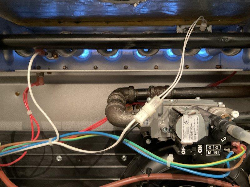 Performed scheduled furnace maintenance under Home Plan service agreement. Conducted combustion analysis with UEi C161 analyzer, verifying CO levels (16.1 ppm), CO2 percentage (2.3%), and proper operating temperature (92.6°F). Inspected burner assembly, confirming normal blue flame pattern and inspected gas valve connections and control wiring for proper operation.