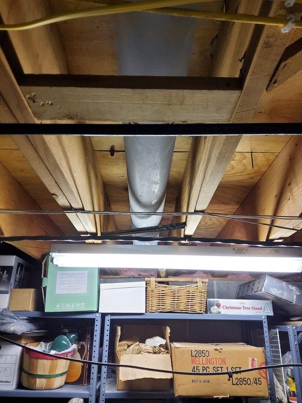 Responded to service call for furnace with "no air" issue, error code 184 displayed on control board, and non-functioning humidifier. Inspected ductwork in basement area and identified significant condensation on metal supply duct. Resolved error code condition and restored proper airflow to system.