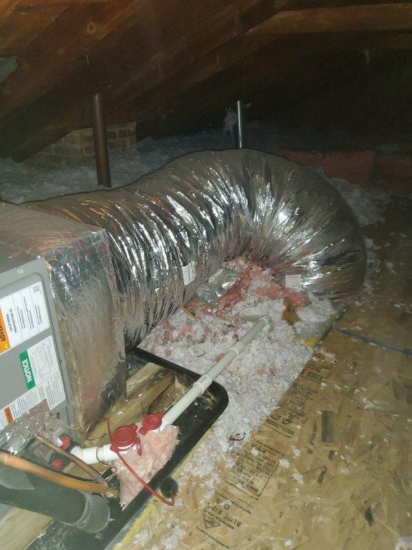Responded to callback for zone control issues following previous repair. Accessed attic to inspect HVAC system with flexible metallic ductwork and identified control board malfunction affecting multiple zones. Repaired wiring connections to zone dampers and verified proper operation of all zones.