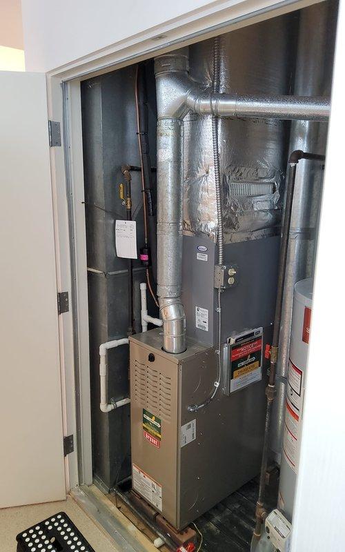 Performed routine heating maintenance on three HVAC systems. Serviced both attic-mounted and utility closet furnaces, checking all components for proper operation. Inspected ductwork integrity, verified proper insulation on all lines, and confirmed systems were operating within manufacturer specifications.