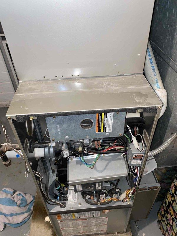 Responded to customer-reported leak from PVC pipe. Inspected HVAC system, removed front panel to access internal components, and examined connection points. Previous repair attempt was unsuccessful as leak persisted. Performed necessary repairs to resolve the ongoing water leak issue.