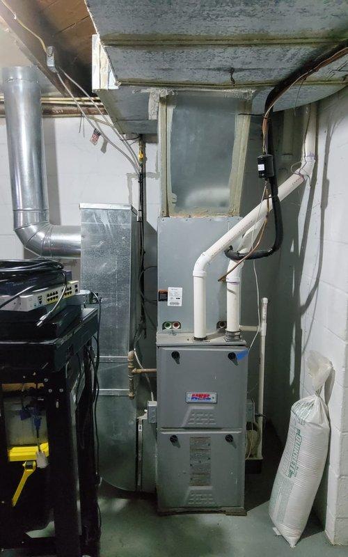 Responded to no heat call for natural gas furnace of unknown age. Performed diagnostic inspection and found dirty air filter (16x25x1) causing airflow restriction. Replaced filter, cleaned system components, and restored proper heating function. Unit is now operating within normal parameters.