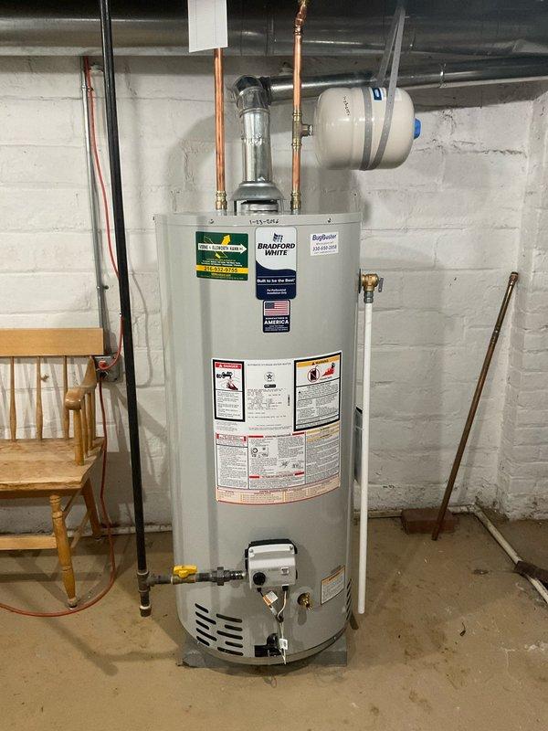 Successfully completed installation of a new 40-gallon tall Bradford White water heater with ICON system controls and expansion tank for customer Carmen. Properly connected all copper supply lines and verified proper operation of the unit, which was set to appropriate temperature to prevent scaling risk.