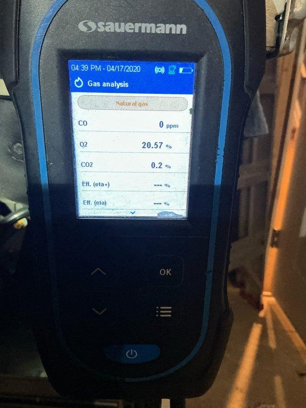 Performed scheduled Home Plan renewal service on furnace system. Conducted comprehensive inspection including fan assembly examination and combustion analysis using Sauermann gas analyzer, which confirmed proper operation with 0 ppm CO, 20.57% O2, and 0.2% CO2 readings. Tankless water heater descaling scheduled as separate service.