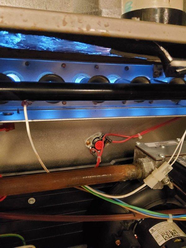 Responded to no heat complaint for a gas furnace. Upon inspection, found flame sensor dirty and covered with carbon buildup, causing improper flame detection and system shutdown. Cleaned flame sensor with emery cloth, tested system operation through multiple heating cycles, and verified proper ignition sequence and flame recognition. Unit now operating correctly with consistent heat output.