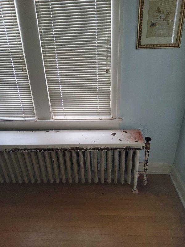 Replaced defective steam valve and trap on dining room radiator to restore proper heating function. Inspected non-functioning bedroom radiator, which exhibits significant corrosion and deterioration requiring replacement. Requested comprehensive quote for bedroom radiator replacement from Dale.